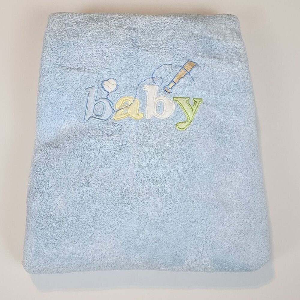 Carter's Baby Blanket Boys Blue Baseball  Plush Satin Trim